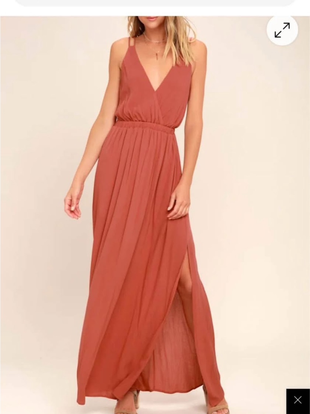 Lulu's Rust Sleeveless V-Neck Maxi Dress